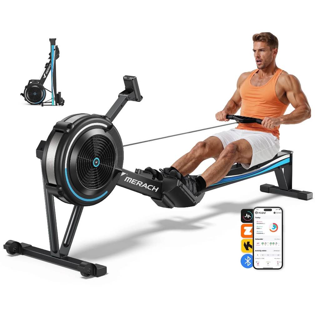 MERACH Air Rowing Machine for home, Professional Air Resistance Magnetic Rower Machine Quiet Resistance Dual Slide Rail with Max 350lb Weight Capacity for Home 90% Pre-assembled