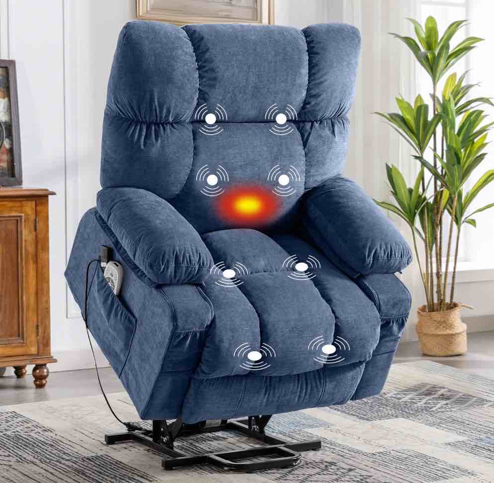 JONPONY Power Lift Recliner Chair Recliners for Elderly with Heat and Massage Recliner Chair for Living Room with Infinite Position and Side Pocket,USB Charge Port,Blue