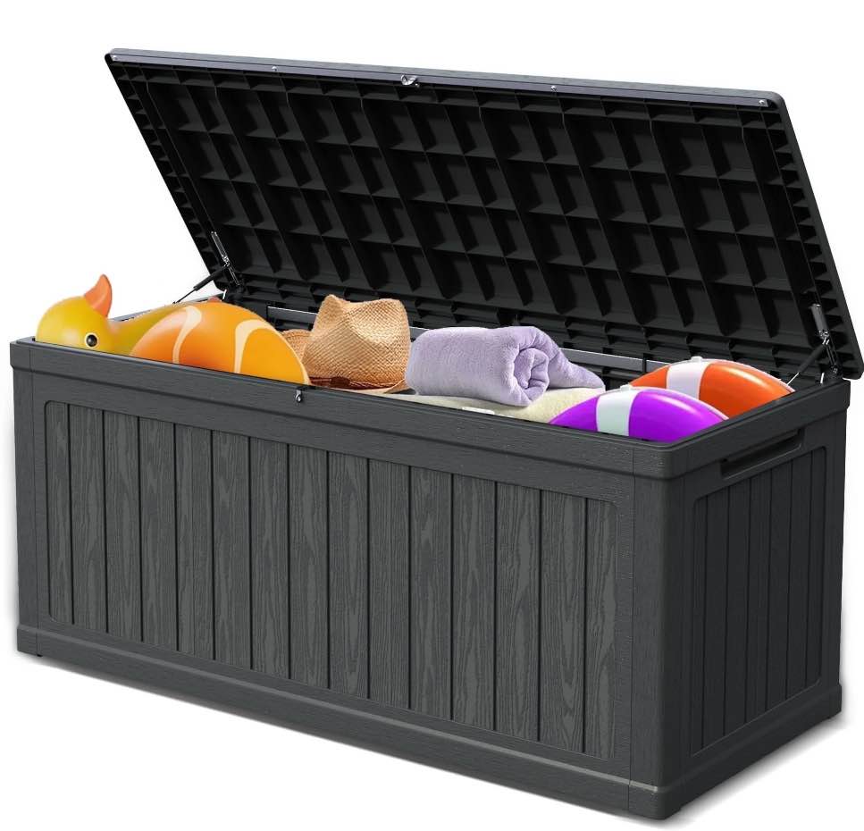 CIRUI 260 Gallon Outdoor Storage Box with Lockable Lid, Extra Large Waterproof Patio Resin Deck Box with 1000lbs Surface Loading, Home Storage Box for Patio, Cushions,Toys, Black