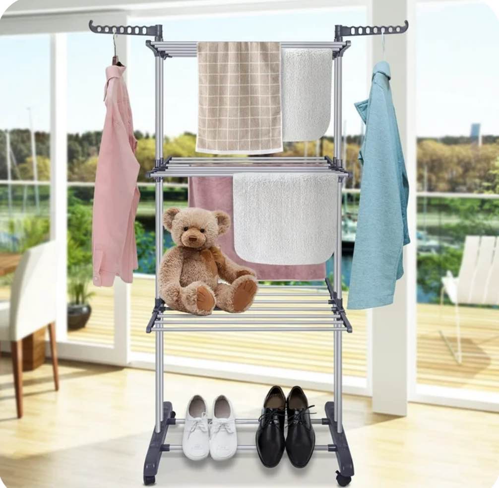 Flngr Drying Rack for Clothes Towels with Wheels and Hooks Weight Limit 19.84 Pounds