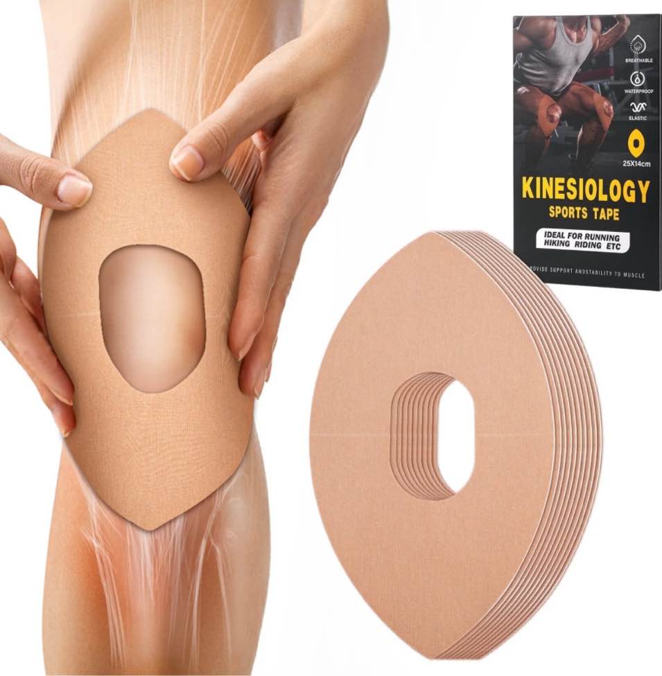 Demine Knee Kinesiology Tape, 10 Pcs Precut Kinesiology Tape for Knees Pain Relief and Support (Beige)