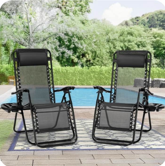 CONCETTA 2 Zero Gravity Lounge Chairs, Foldable Reclining Camping for Patio, Lawn, Beach, Black