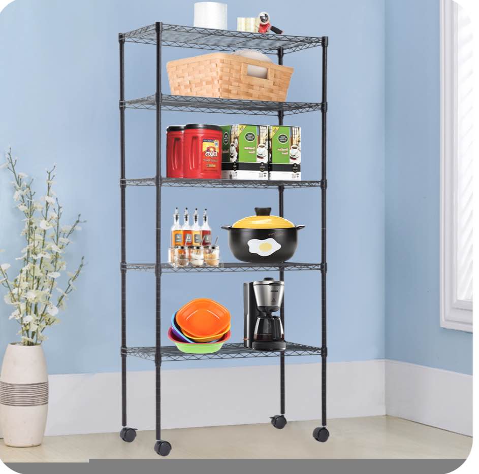 BestOffice 5-Shelf Wire Tier Layer Shelving 60"x30"x14" Storage Rack,Black