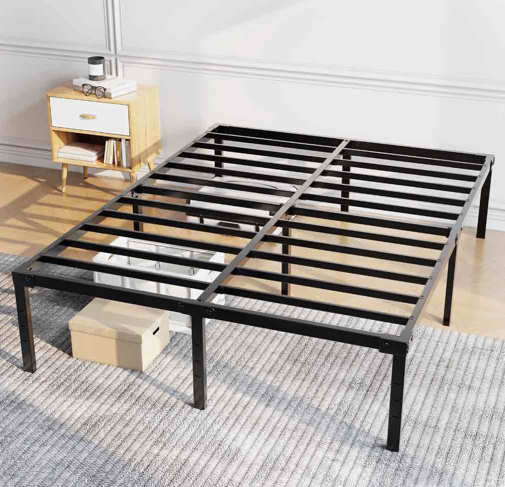 Capri King Bed Frame, 18 inch High Metal Platform Bed Frame, 2200 LBS Weight Capacity, Heavy Duty, Noise Free, Easy Assembly, Black