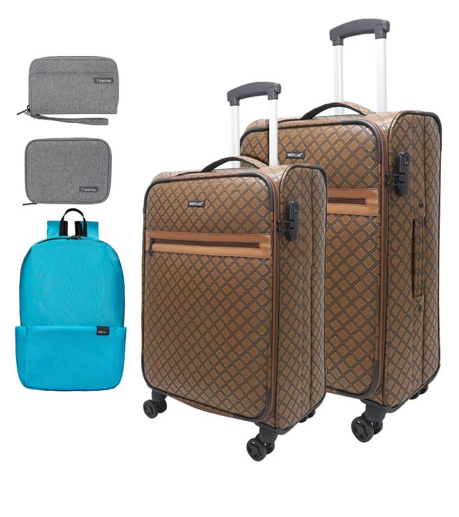WEPLUS 5 piece Suitcases Luggage(20",24"),PU Leather Softside Suitcase with Double Spinner Wheels
