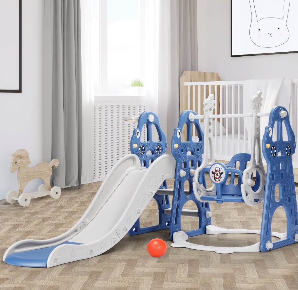 Easoger 4 in 1 Toddler Swing and Slide Unisex Child & Teen Swing Sets, Blue, 110 lb