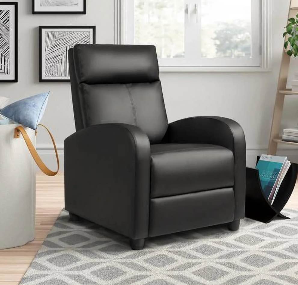 Walnew Single Recliner Thick Padded Push Back Recliner with Faux Leather Black