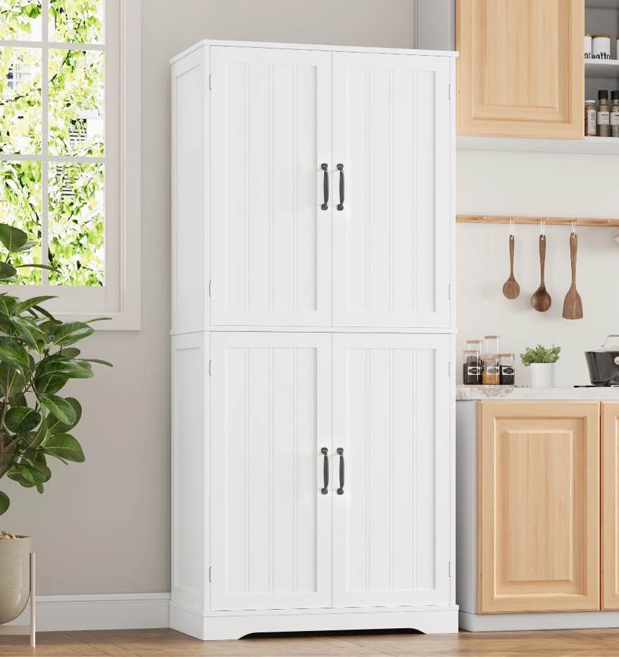 Homfa 71'' Bathroom Cabinet with 6 Storage Shelves, Freestanding Wooden Linen Cabinet for Living Room, White