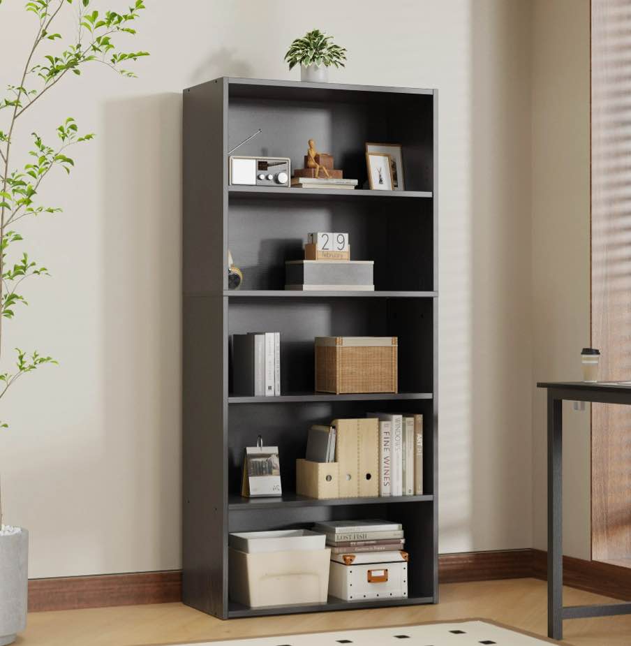 EDX 5 Tier Bookcase Storage, 53 Inch Large Tall Floor Standing Open Bookshelf for Home Office, Living Room, and Bedroom, Black