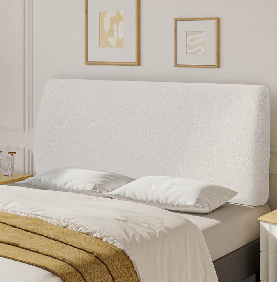 Pinmoco 4.7" Upholstered Foam Headboard Queen Bed, Height Adjustable and Ergonomic Head Board, Teddy Velvet White