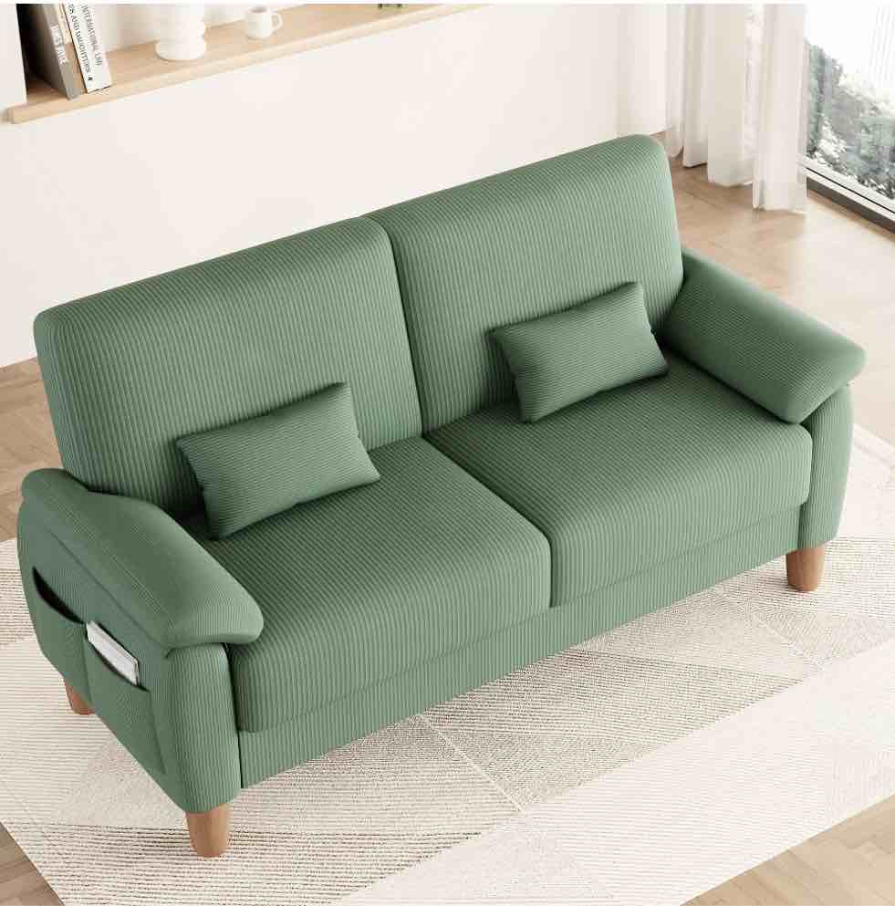 71” Corduroy Sofa for Living Room, AAQZ Small Comfy Couch for Small Space, One Box, Loveseat,Green