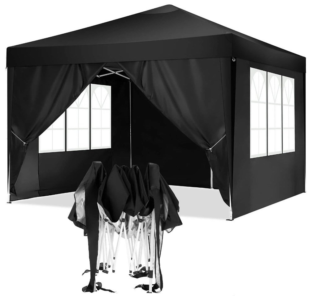 HOTEEL 10x10ft Popup Canopy Waterproof Canopy with 4 Sidewalls Outdoor Commercial Instant Shelter Beach Camping Canopy Tent for Party, Black