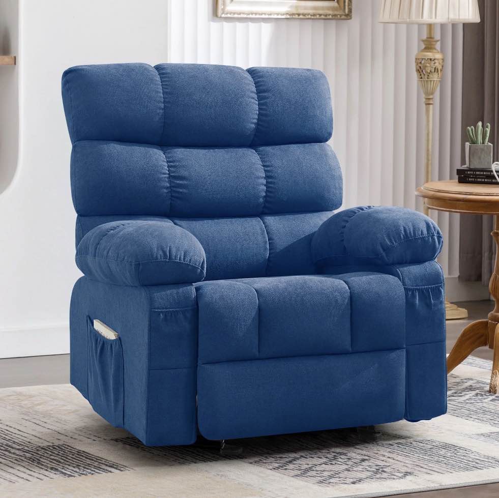 JONPONY Rocker Recliner Chair, Ergonomic Lounge Chair for Living Room,Small Spaces with Rocking Function,Side Pocket,Blue