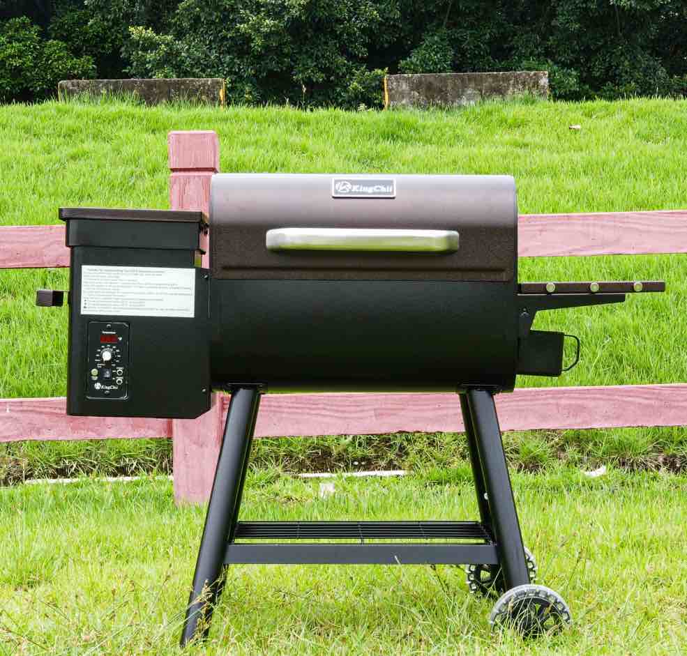 KingChii Pellet Grill Smoker with Side Shelf, 456 SQ.IN Grill with PID Temperature Control for Outdoor Cooking, BBQ Camping and Patio, Brown