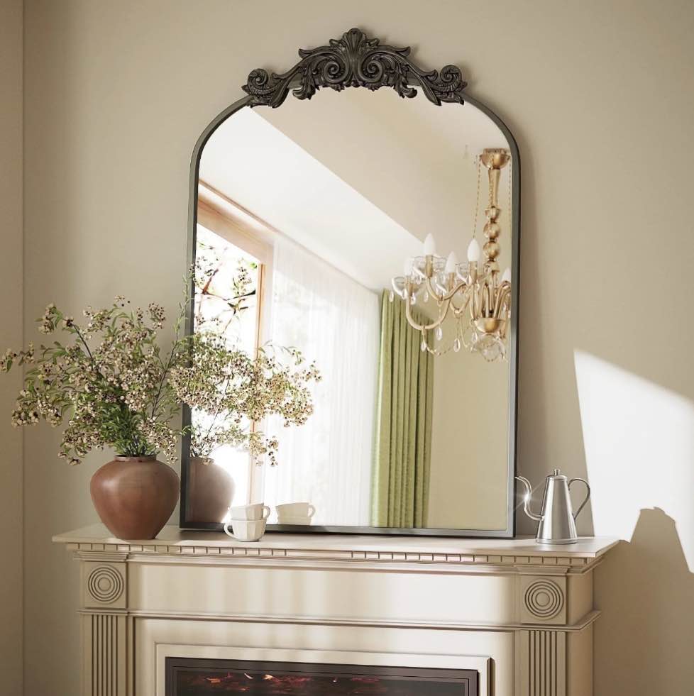 BEAUTYPEAK 38"x 24" Wall Decor Mirror Arched Metal Vintage Bathroom Mirror,Black