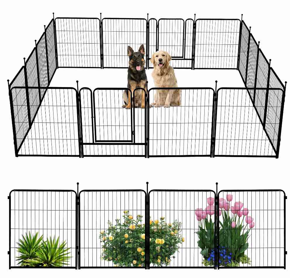 Naipo Dog Playpen for Large Dogs, 32in 16 Panels Portable Dog Fence, Outdoor Playyard for Dog/Puppy, Portable, Black