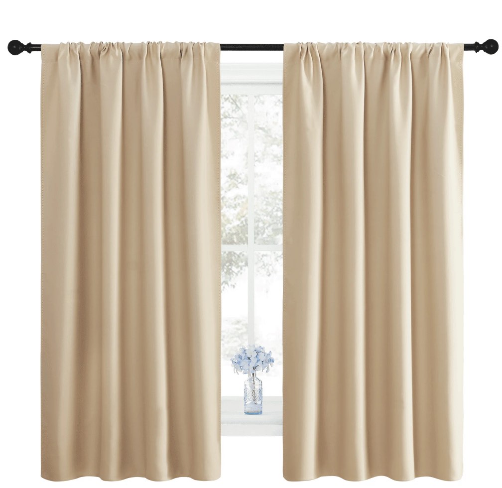 NICETOWN Room Darkening Curtains 63 inch Length for Bedroom Rod Pocket Thermal Insulated Curtains Drapes, Biscotti Beige, 2 Panels