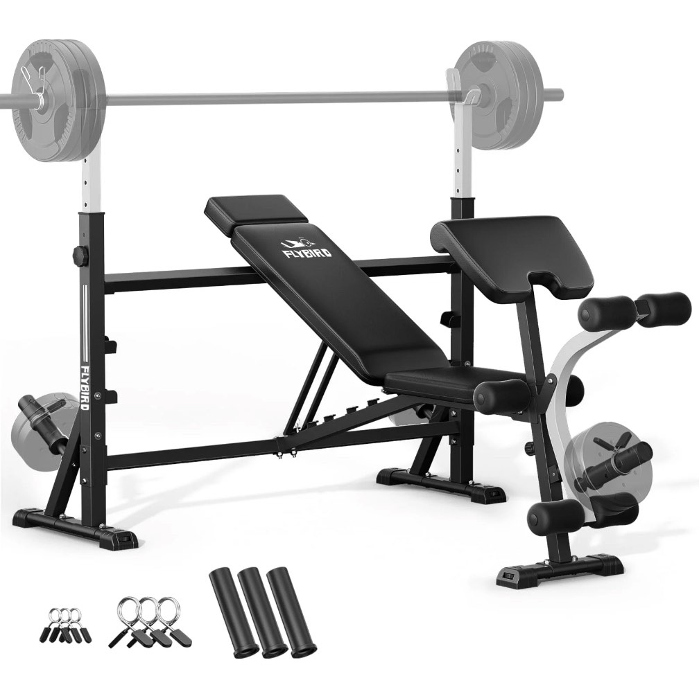 FLYBIRD Olympic Weight Bench - Adjustable Press with Rack, Leg Developer & Preacher Curl (1000Lbs/2025)