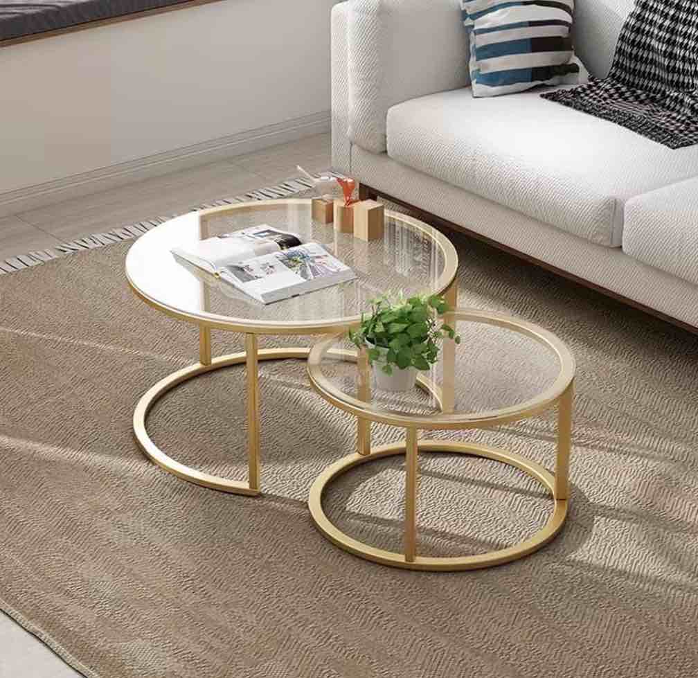 Aboxoo Gold Nesting Coffee Table with Modern Metal Frame Square, 2 Pieces