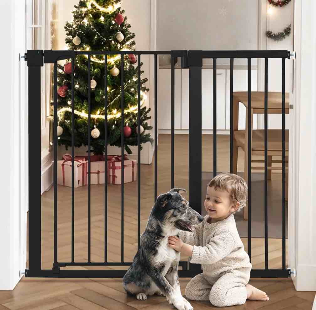 Baby Safety Gate, Caveen Extra Tall 36'', 29.5-46'' Wide Baby Gate Stairway and Hallway, for Ages 6 to 36 Months, Black