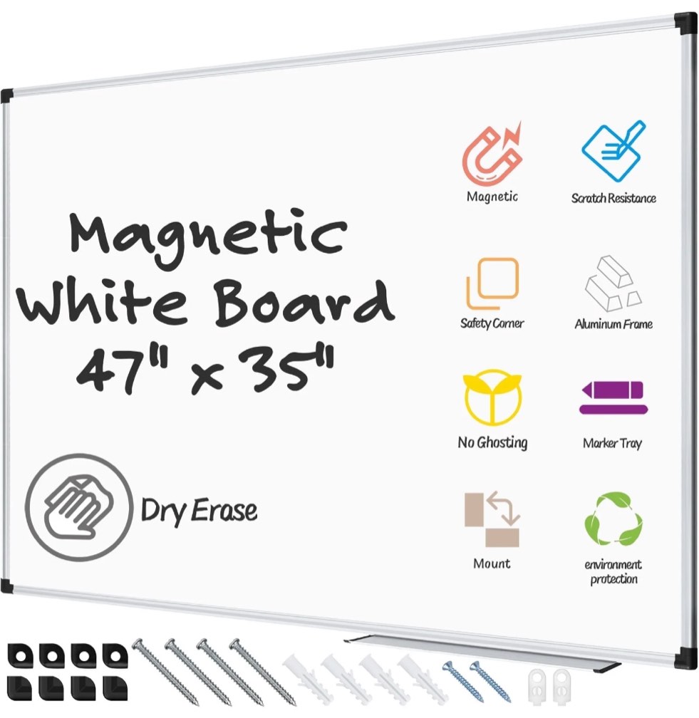 AGCAN Dry Erase Board 47" x 35" Magnetic Whiteboard Large Marker Board 4'x3' White Board Wall Mount