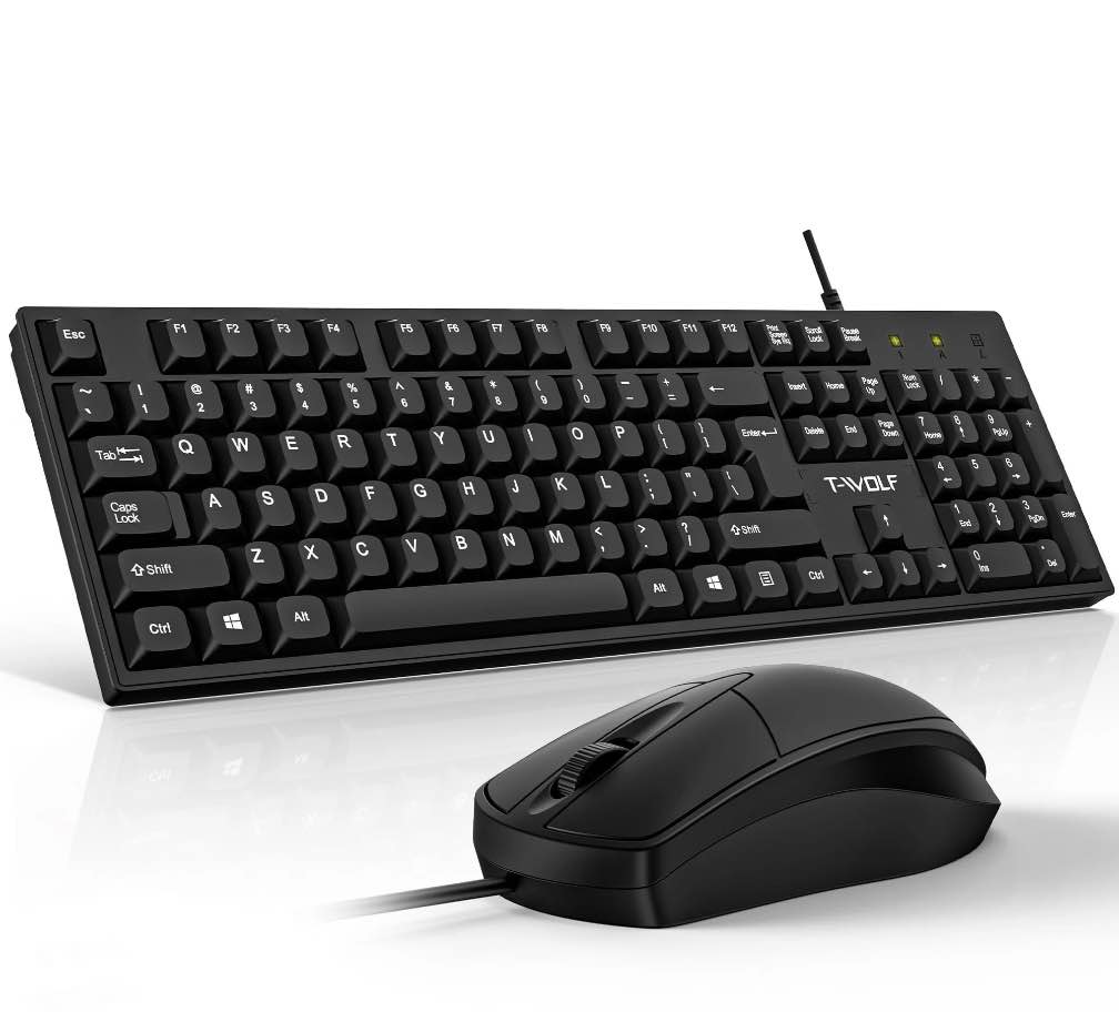 Wired Computer Keyboard and Mouse Combos for Windows, Plug and Play, Full-Size, Spill-Resistant, Ergonomic Silent Design, 12 Shortcut Keys, Compatible with PC, Laptop - Black