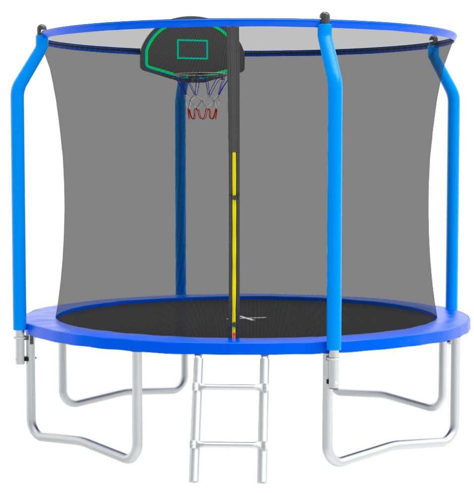 SEGMART 10ft Trampoline for Kids with Basketball Hoop and Enclosure Net/Ladder,Blue