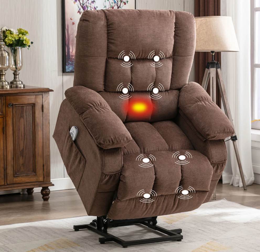 JONPONY Power Lift Recliner Chair Recliners for Elderly with Heat and Massage Recliner Chair for Living Room with Infinite Position and Side Pocket,USB Charge Port,Brown