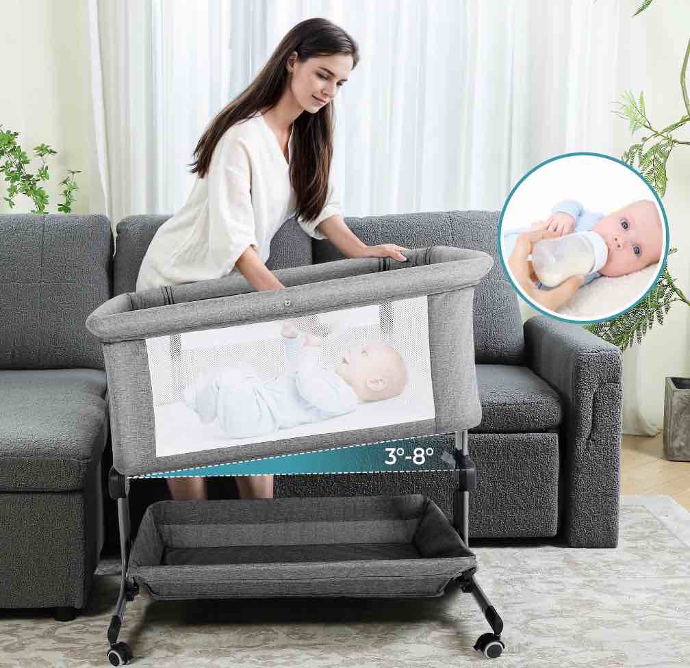 anyask portable baby bedside sleeper bassinet with waterproof mattress pad for infant newborn up to 12 month