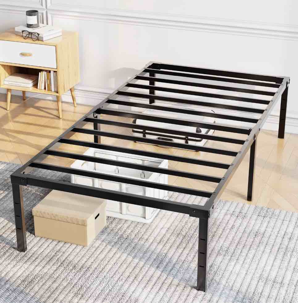 capri twin bed frame, 18 inch high metal platform bed frame, 2200 lbs weight capacity, heavy duty, noise free, easy assembly, black