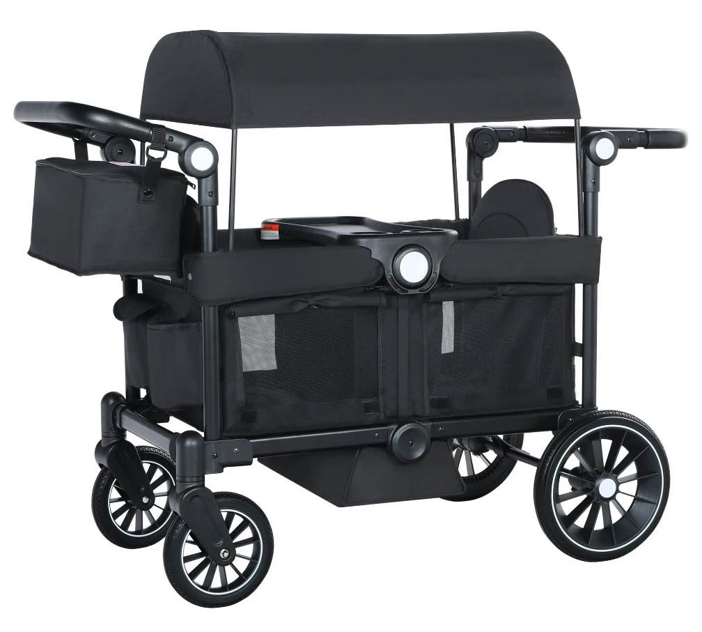 aileekiss collapsible wagon stroller for 2 toddlers with adjustable canopy, 44 pounds, black
