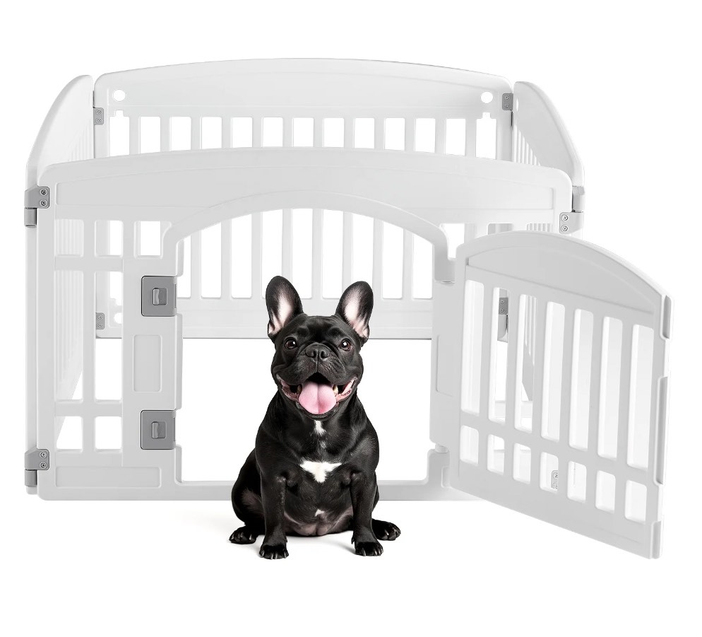 CONCETTA 24 Inch 4-Panel Portable Dog Playpen for Indoor, Plastic Lightweight Indoor Puppy Pen with Door, Customizable, White