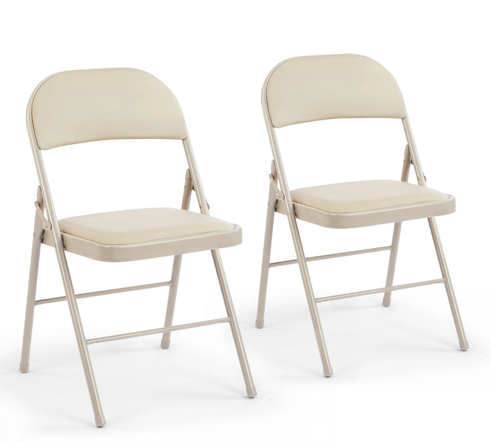 CONCETTA 2 Pack Folding Chair, Indoor Outdoor Portable Stackable Commercial Leather Padded Seat for Home, Office, Party, Kahki