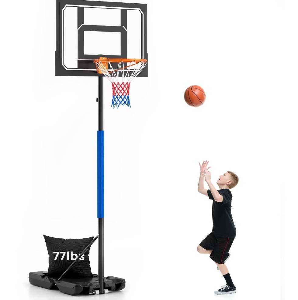 basketball hoop stand 5-9 ft adjustable, portable basketball goals for kids teenagers, great outdoor, backyard, driveway, indoor play, black