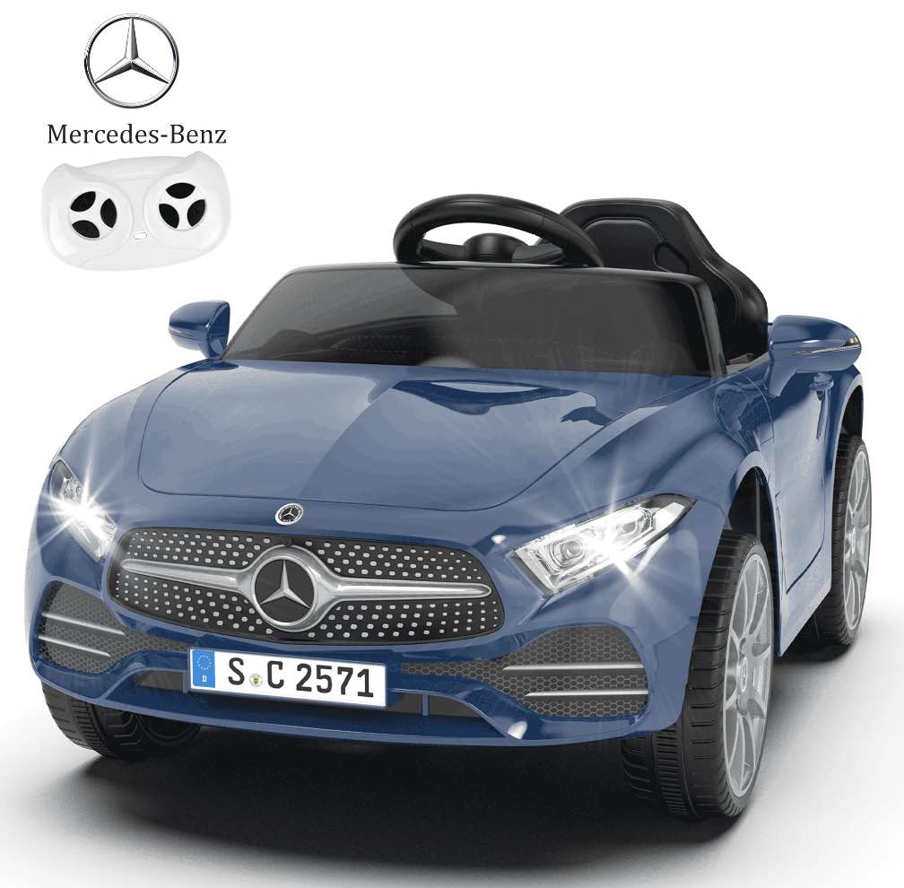 Xuanlur Licensed Benz CLS 350 12V Electric Ride on Toys with Parent Remote Control, Spring Suspension, Electric Car for Kids, Power Car Wheels with Bluetooth Music, LED Lights (Dark Blue)