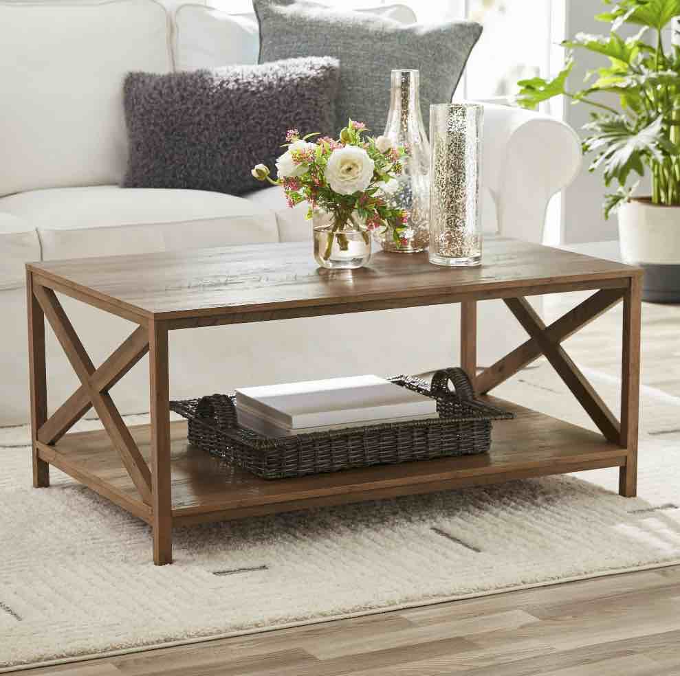 Mainstays Farmhouse Rectangle Coffee Table, Rustic Weathered Oak