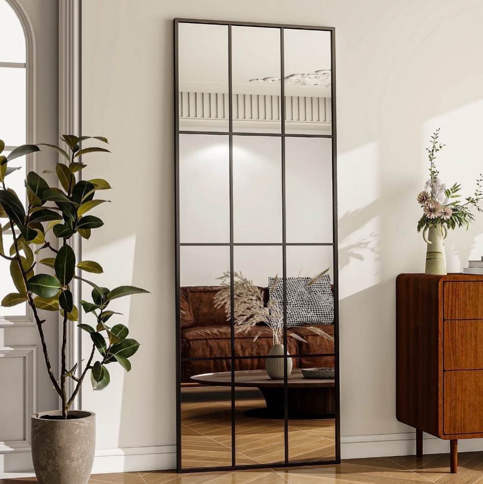 BEAUTYPEAK 69"x 25" Rectangular Full Length Windowpane Mirror Wall-Decor Mirror,Black