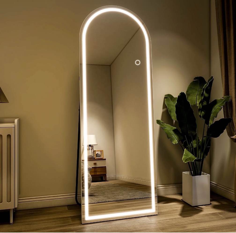 BEAUTYPEAK 64" x 21" LED Arched Full Length Mirror Standing Floor Mirror,White