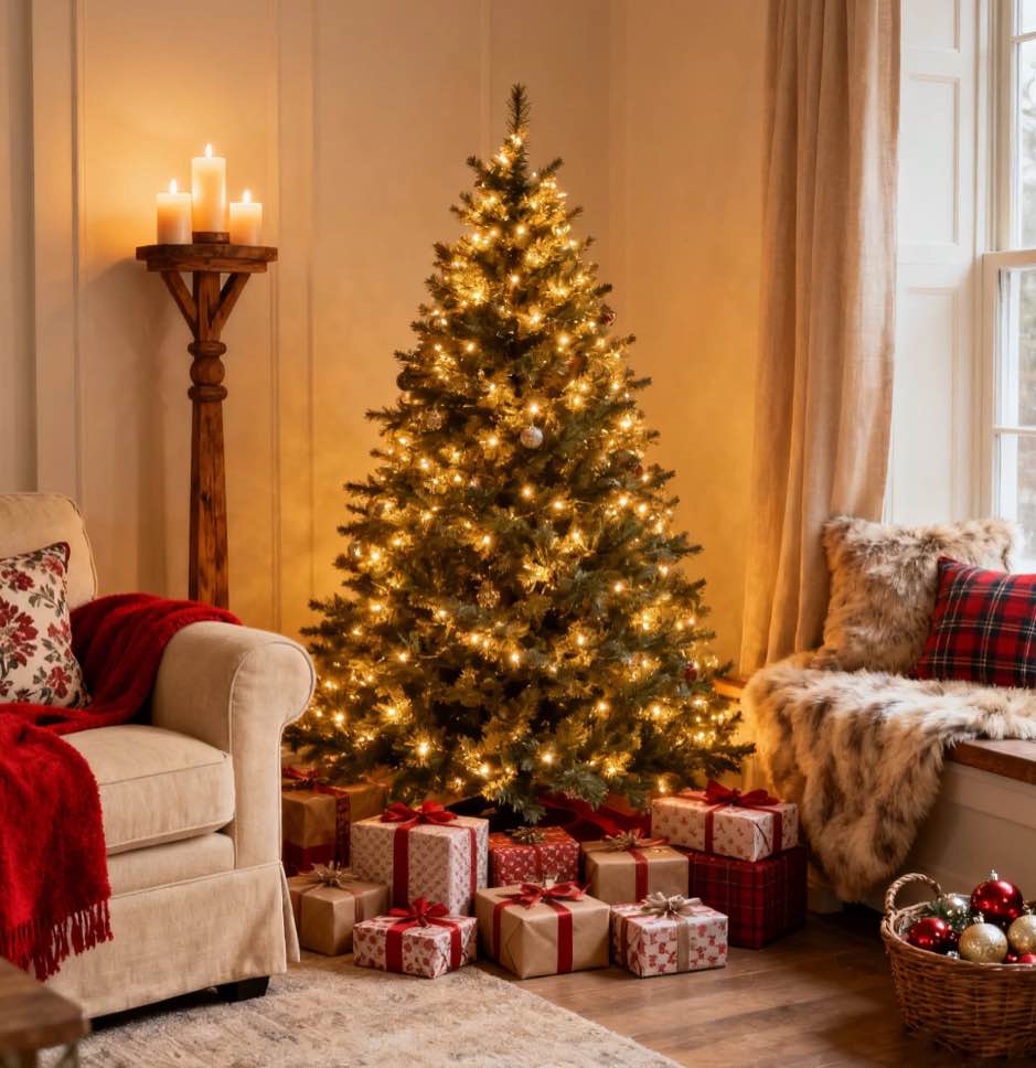 DAYBETTER 6ft Christmas Tree Artificial, Pre-lit with 250 LED Warm White Lights, 800 Branch Tips, Foldable Sturdy Metal Stand for Festival Home, Office Decor, Indoor and Outdoor