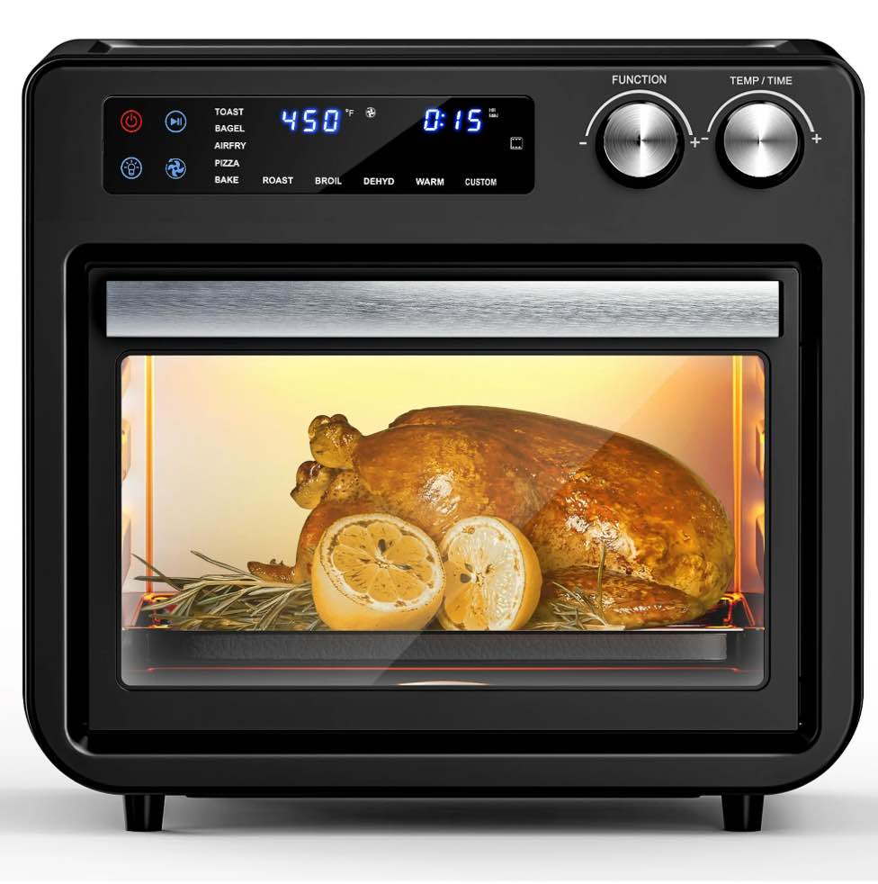 26QT Air Fryer Oven,Oil-Less Digital Touchscreen Toaster Oven with 10-in-1 Multi Function&Custom Mode, Visible Window , 1800W,Black