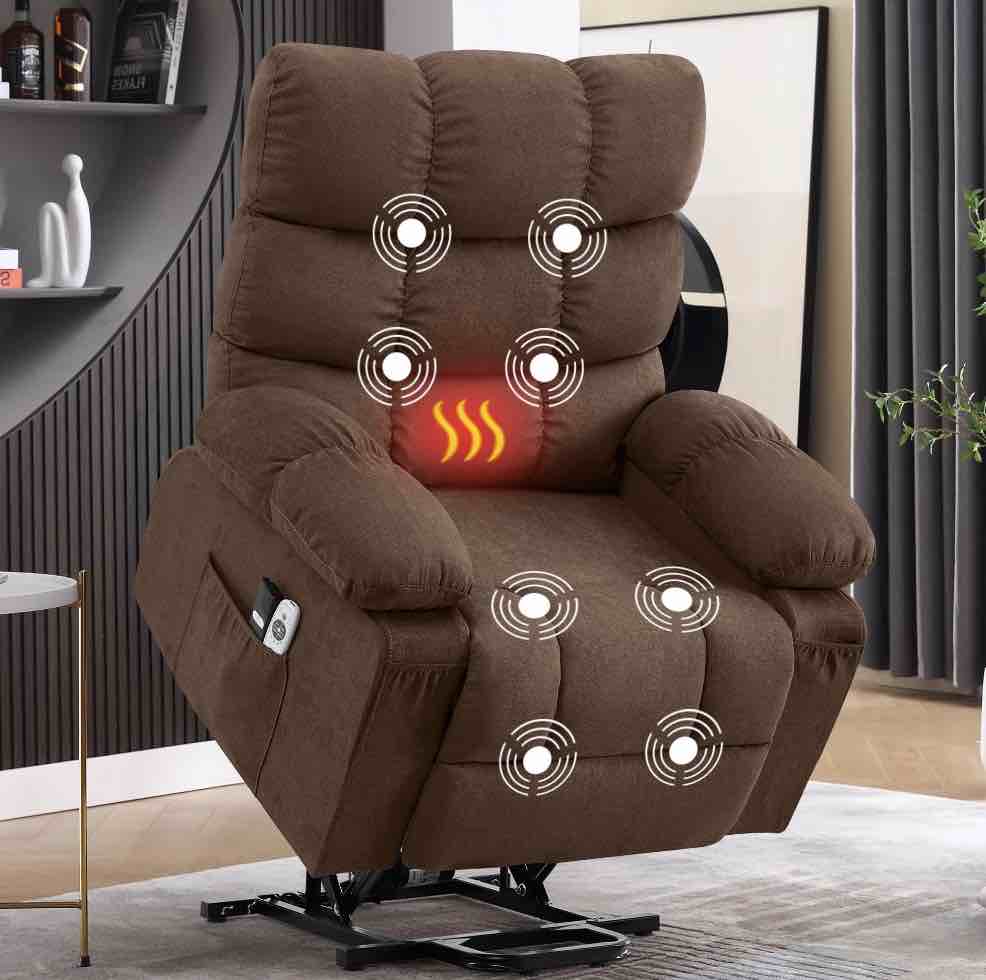 JONPONY Power Lift Recliner Chair Recliners for Elderly with Heat and Massage Recliner Chair for Living Room with Infinite Position and Side Pocket,USB Charge Port,Brown