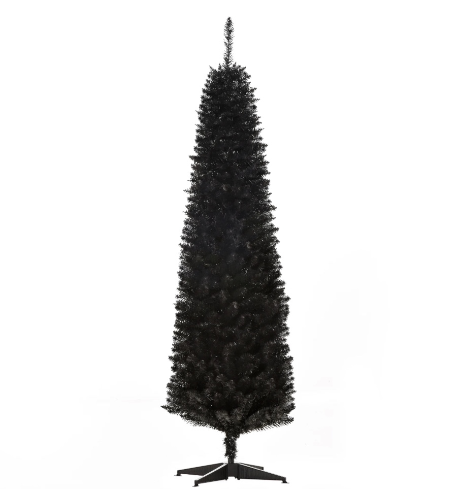HOMCOM Unlit Slim Noble Fir Hinged Artificial Christmas Tree with Realistic Plastic Branches and 390 Tips, 6' Tall, Black