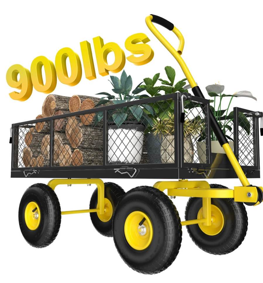 Firstness Heavy Duty Garden Cart, 900 lbs Capacity Garden Wagon with Removable Sides, Black