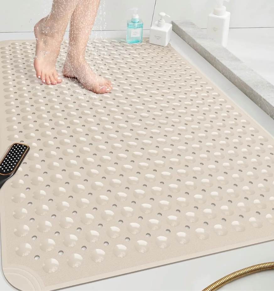 OTHWAY Extra Large Shower Mat 47x32, TPE Non Slip Shower Mat, Inside Shower Mat with Drain Holes Suction Cups, Walk in Shower Mat for Shower Stall, Anti-Slip for Elderly Kids (Beige)
