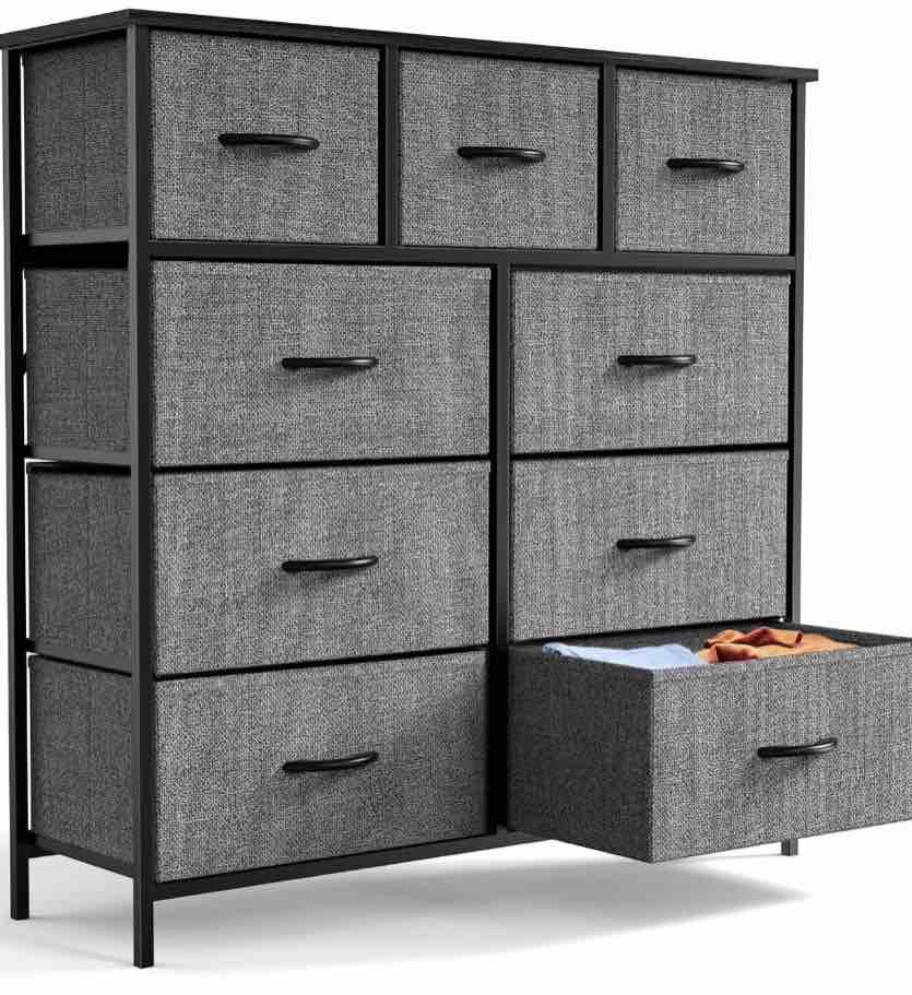 ZUNMOS Fabric Dresser for Bedroom 9 Drawer, black