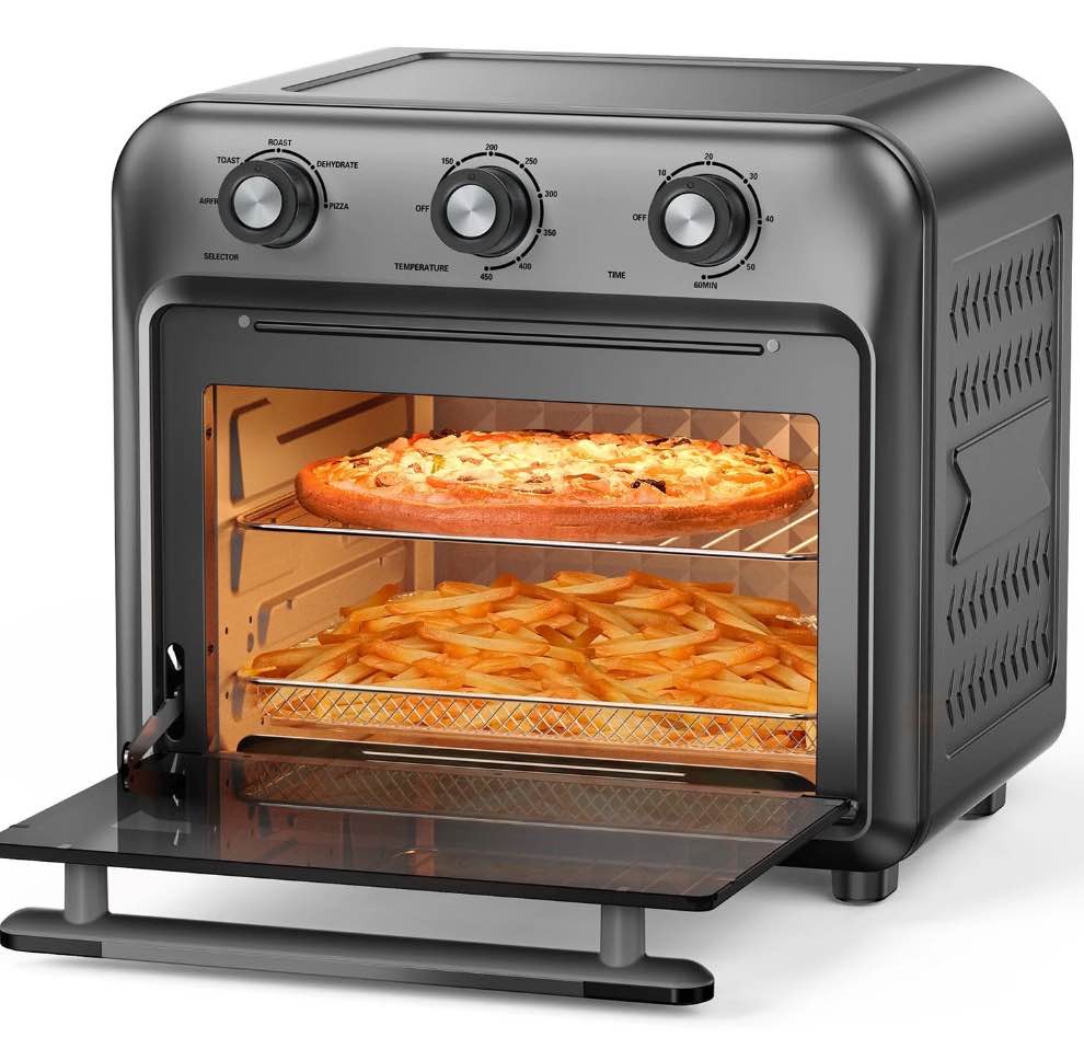 19QT Air Fryer Toaster Oven with Convection, 5-in-1 Countertop Cooker, Visible Window, Oil Free, 1500W, Black