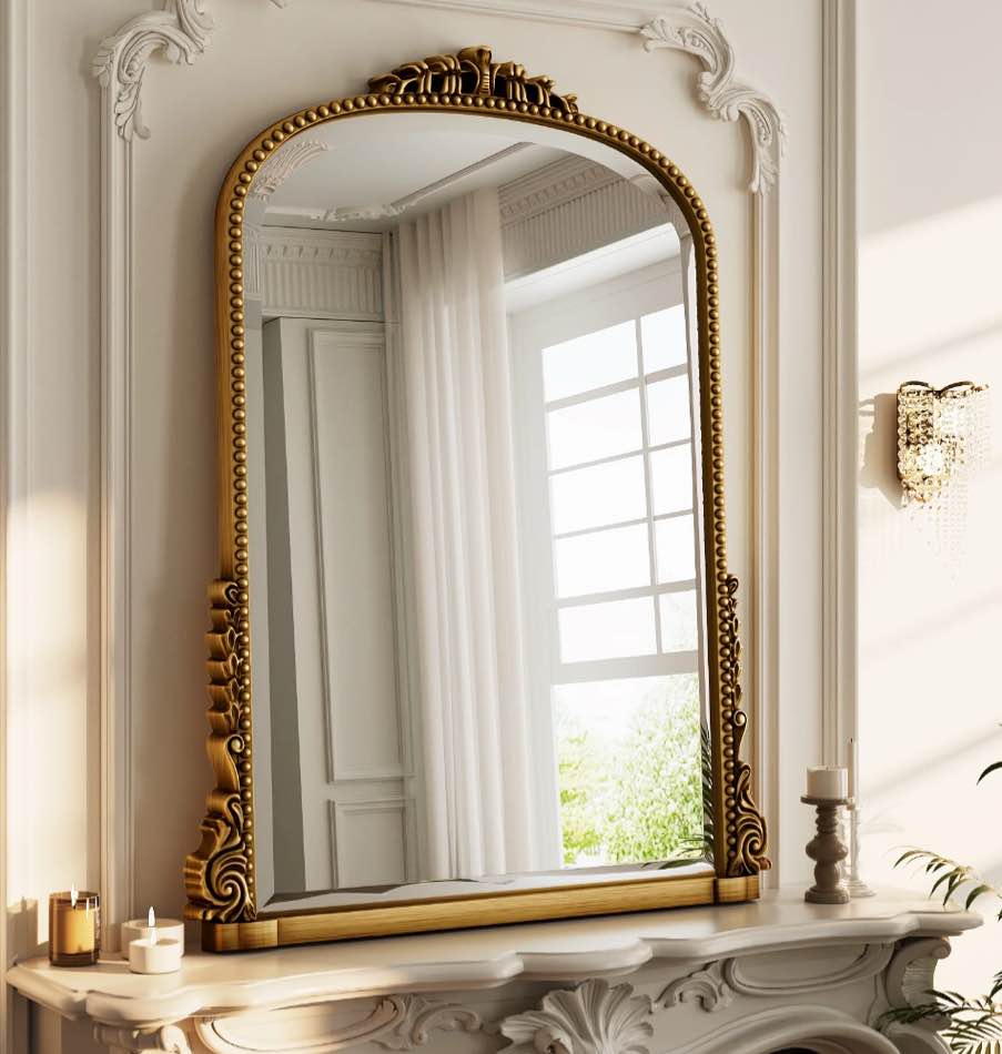 BEAUTYPEAK 32"x 24" Arched Vanity Mirror Decor Wall Mirror for Bathroom,Antique Gold