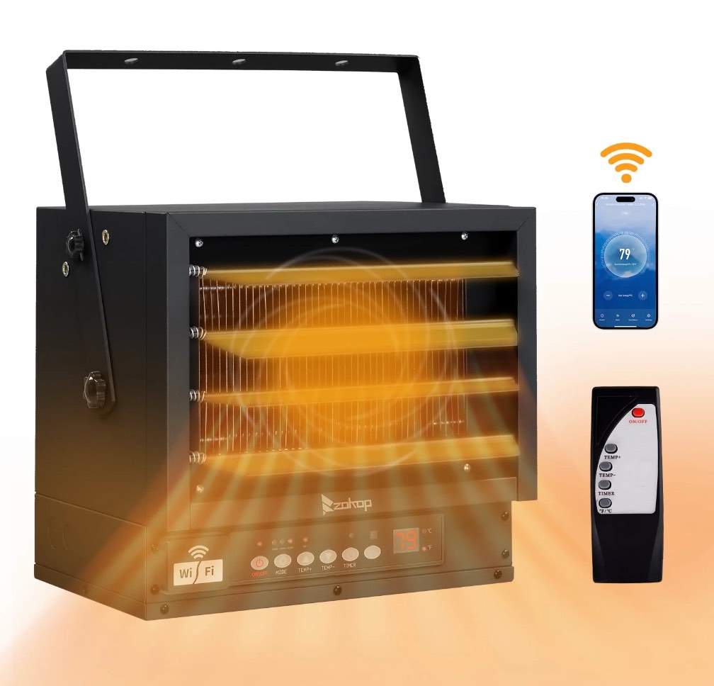 Ktaxon WiFi Smart Electric Garage Heater, 5000W Ceiling Mount Space Heater, 240-Volt Hard-Wired Heater Fan-Forced Shop Heater with Digital Thermostat, 12H Timer, Remote Control, Black