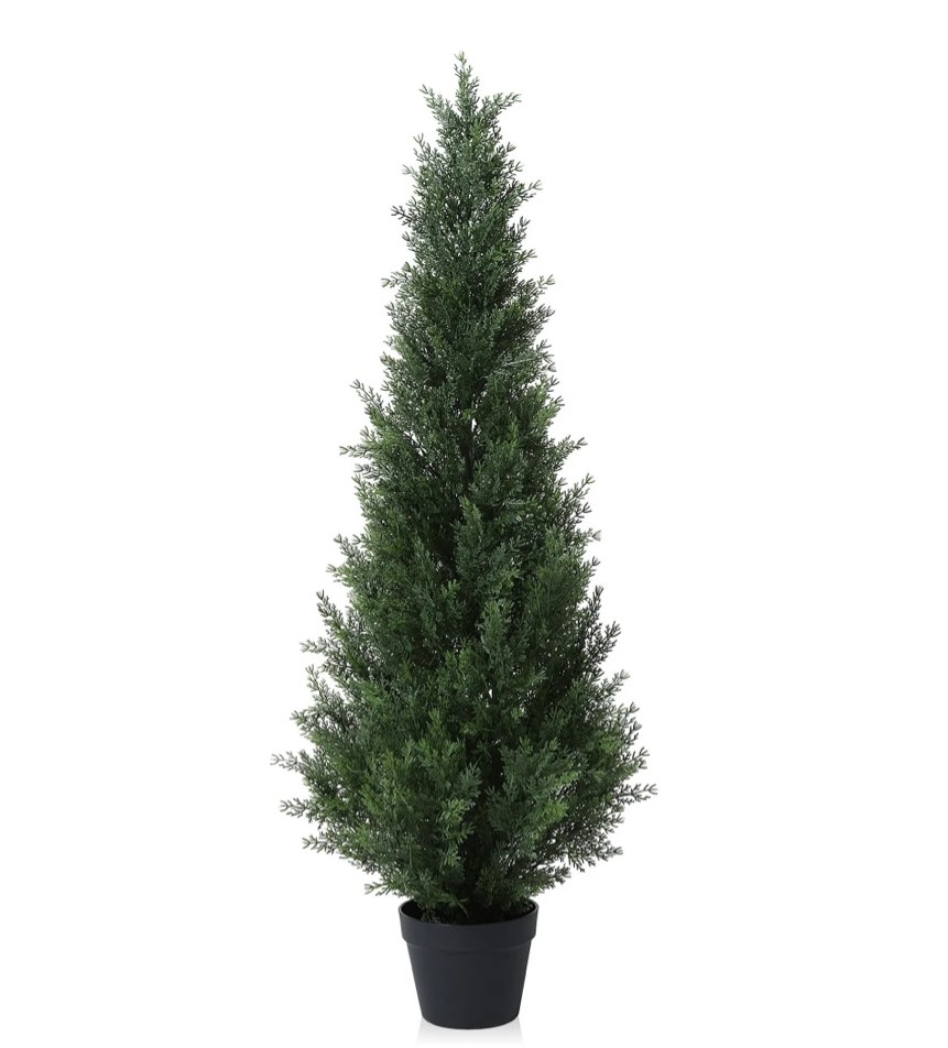 Artificial Cedar Tree 4Ft Outdoor Artificial Topiary Cedar Plants Fake Tree UV Rated Potted Tree for Porch Decor Faux Pine Tree for Perfect Housewarming Gift 1 Pack