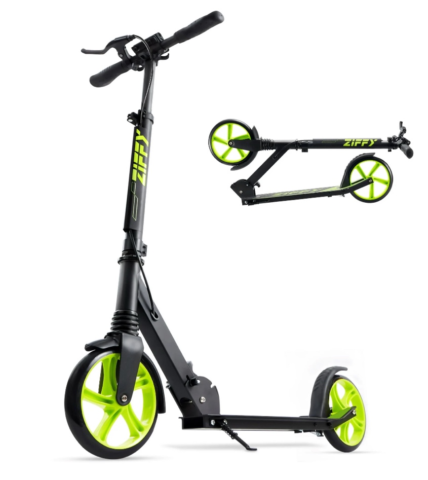 ZIFFY Kids Scooter with Hand Brake,Foldable Kick Scooter for Ages 6-12,4 Adjustable Heights,Birthday Gift,Christmas,Green